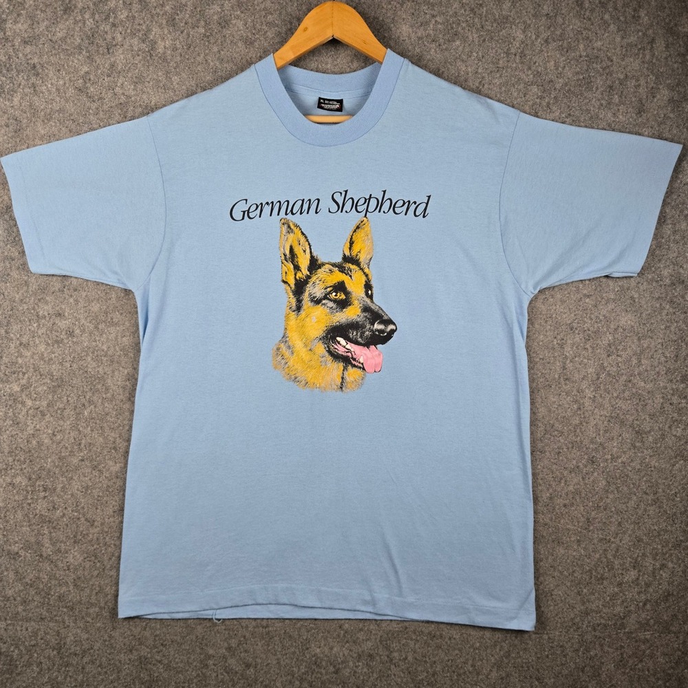 Vintage German Shepherd T Shirt Mens XL Blue Dog Graphic 90s USA Screen Stars